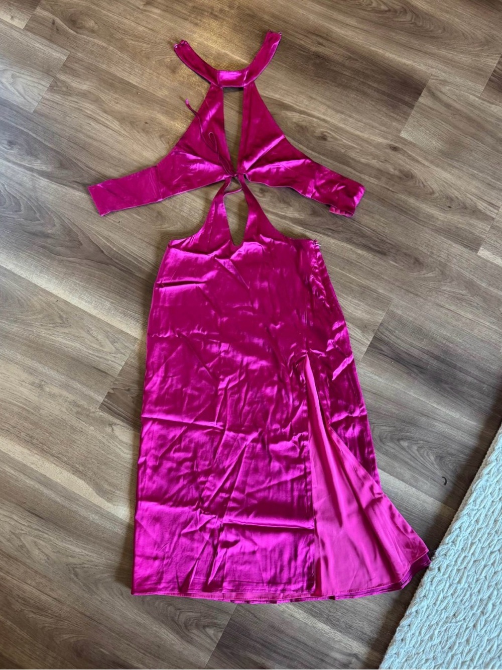 Camila Coelho Fuchsia Satin Midi Dress with Cutout Halter